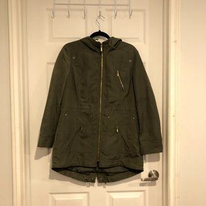 Khaki Green Drawstring Waist Hooded Jacket